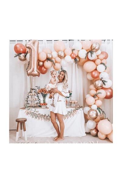 TATLI GÜNLER 50 Adet Metalik Balon Ve Balon Zinciri ( Gümüş, Rose Gold, Beyaz, Pembe) Konsept Parti Seti