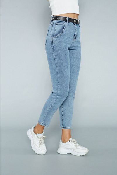 Bella denim Pantalon albastru cu talie înaltă Mom Jean
