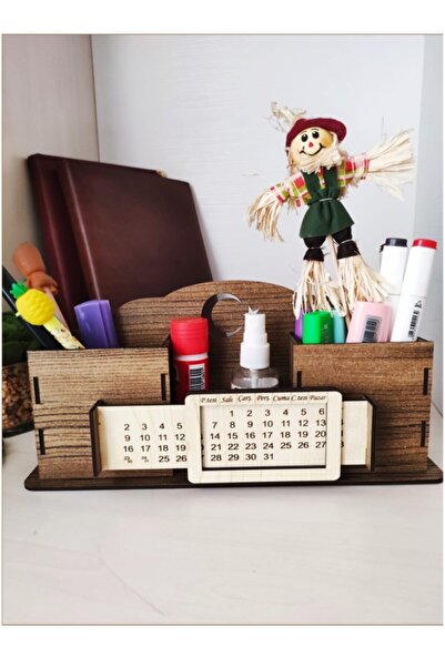 Notpa Takvimli Masaüstü Kalemlik Kalem Kutusu Organizer Ahşap Akasya Montajı Yapılmış Ürün