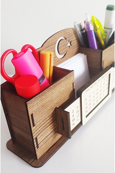 Notpa Takvimli Masaüstü Kalemlik Kalem Kutusu Organizer Ahşap Akasya Montajı Yapılmış Ürün