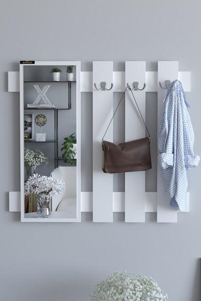 Genel Markalar Karya Aynalı Vestiyer Portmanto Ve Duvar Askısı - Beyaz