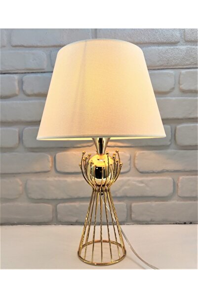 365GUNSERİSONU مصباح طاولة عاكس الضوء ذو الساق المعدنية المطلية بالذهب مع قبع...