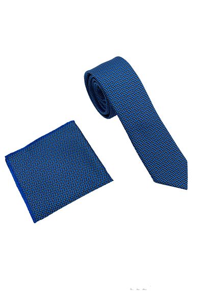 Brianze Blue Navy Patterned Tie Handkerchief Set