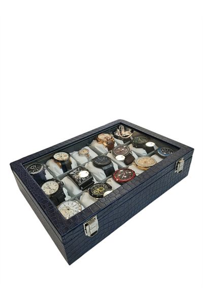 STAND MARKET Watch Box 15 Pieces Dark Blue Crocodile