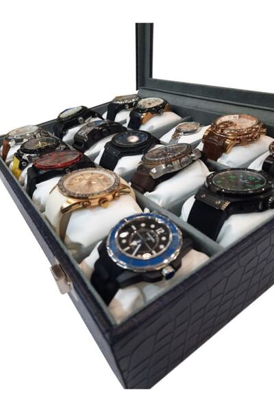 STAND MARKET Watch Box 15 Pieces Dark Blue Crocodile