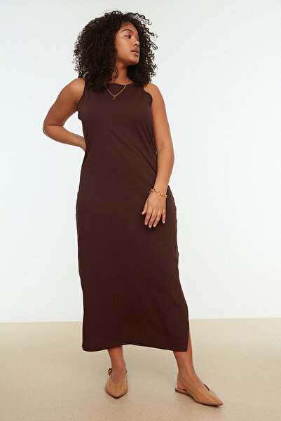 Trendyol Curve Plus Size Dress - Brown - Mermaid