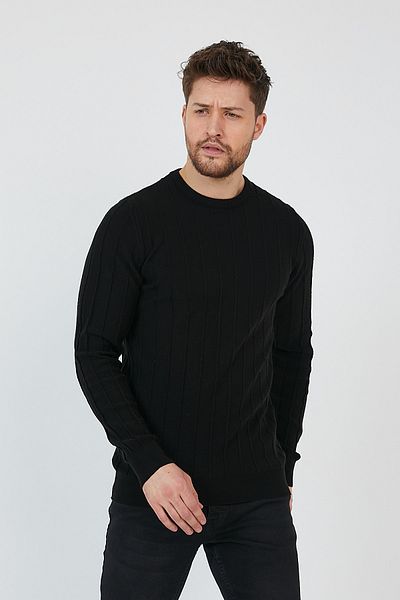 COOL TARZ Черен мъжки плетен пуловер с кръгло деколте - trz21722r02l