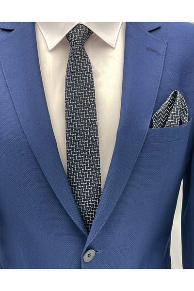 Brianze Black and White Patterned Tie Handkerchief Set