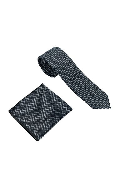 Brianze Black and White Patterned Tie Handkerchief Set