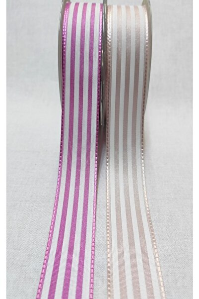 ATMACA TUHAFİYE Рожева стрічка з принтом у смужку - 2,5 см (3 метри)