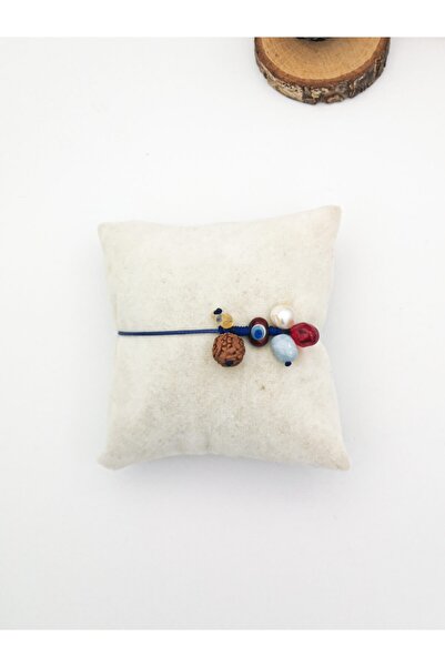 camADA Murano Nazar Boncuğu Ve Nar Taneli, Rudraksha Akuamarin Sitrin Inci Ip Bileklik