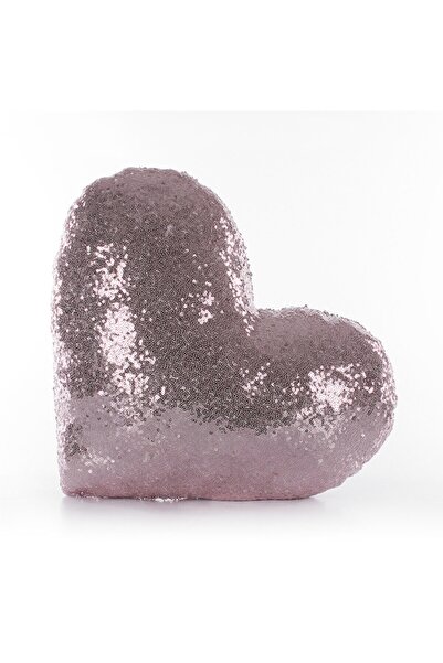 Paris Life Kalp Şekilli Payetli Dekoratif Yastık Kılıfı - Pudra