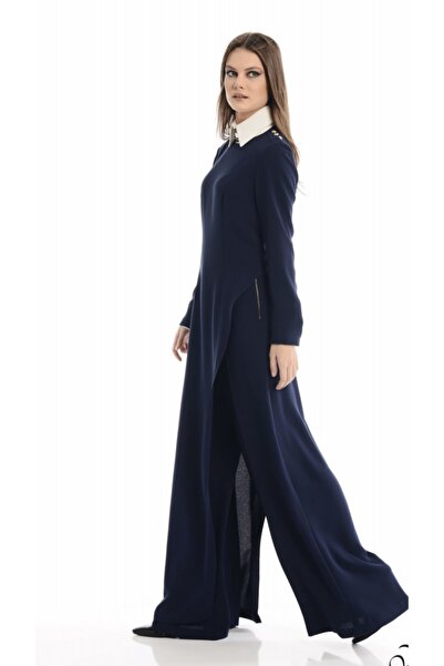 Kübra Tekin Merry Lacivert Maksi Yırtmaçlı Tunik