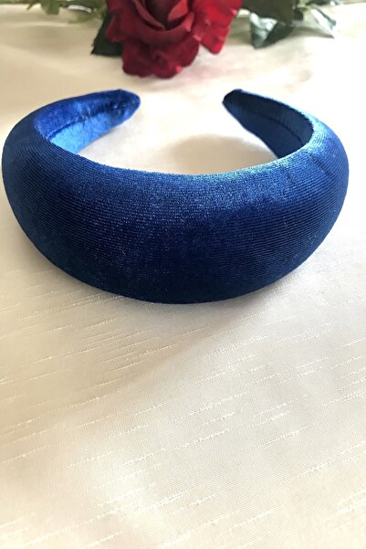 alsaccessories Βελούδινο μπλε χρώμα με επένδυση ίσια κορώνα μαλλιών