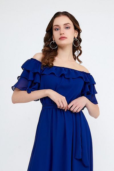 ADASTYLE Guler Armen, Sifon, Shooting, Rochie Saks Blue 2020