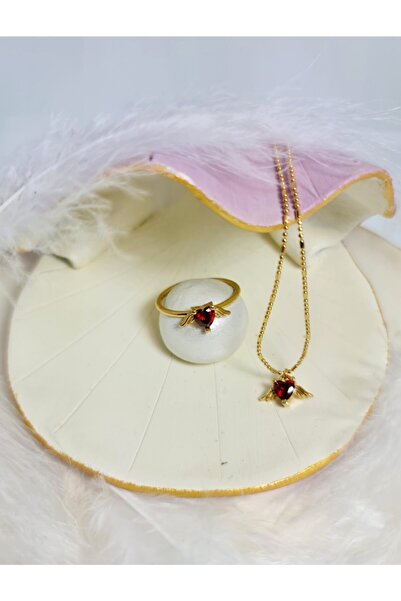 WONDER TOUCH 24k Altın Kaplama Sevgiler Günü Takı Seti,kalp Kolye Ve Yüzük Takımı,ince Zincir,zarif Takım