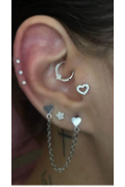 Arescollection Çelik Gümüş Renk Kalp Tragus Kıkırdak Piercingi