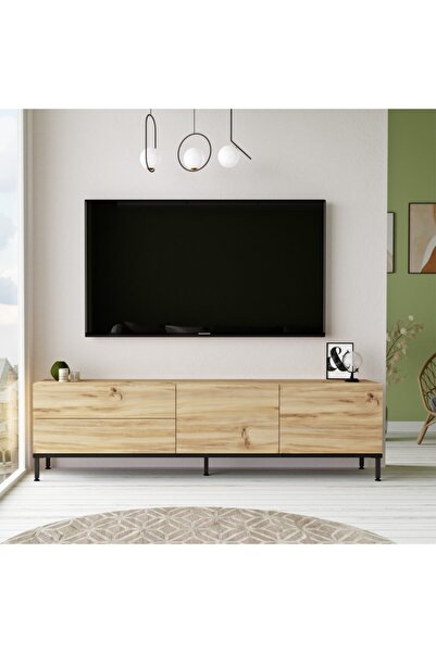 L'occi Concept Owen 170 Cm Kapaklı Tv Ünitesi Sehpası Metal Ayaklı Keçe-siyah...