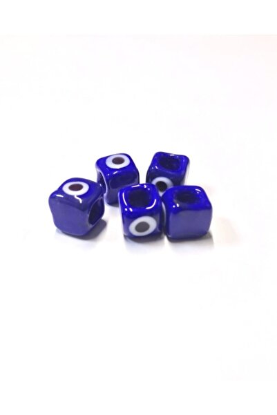 Alevde Cam Atölyesi Gözlü Kare Murano Cam Boncuk Lacivert (5 Adet)