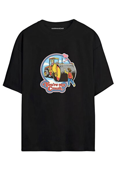 Harmandar ? You're My Crush Printed Unisex Black Oversize T-shirt