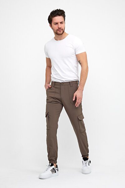 Serseri Paraşüt Kumaş Açık Kahve Renk Kargo Cepli Paça Latikli Esnek Kumaş Pa...