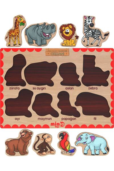 minİQ toys Ahşap Türkçe Ciftlik Hayv.+orman Hayv.-meyveler-sayilar 4’lü Set Eğitici-öğretici Yapboz