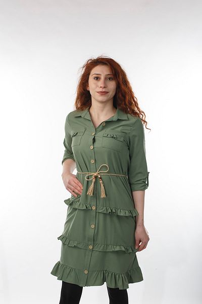 VERA LİFE Shirt Collar Fold Sleeve Women's Tunic with Pockets and Ruffle Detail