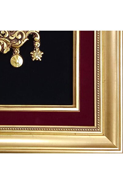 Tuğra Sanat Galerisi Osmanlı Devlet Arması 3 Boyutlu Siyah Kadife Zemin Üzerine Altın Renkli Arma Dış Ölçü 67 X 62 cm