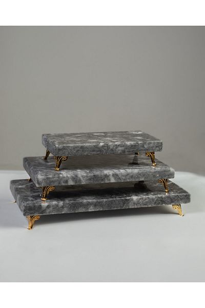 MERALP Marble Presentation Holder Gold Set of 3 Cake Presentation, Metal Profile Leg