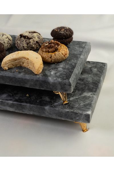 MERALP Presentation Holder Gold Set of 2 Real Marble Cake Presentation, Metal Profile Leg