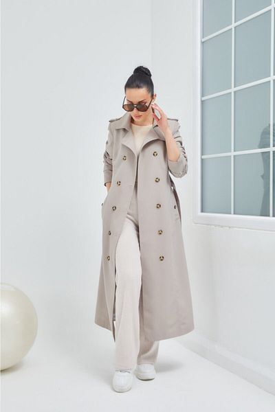 Wazze Trench Coat with Belt Stitching Detail
