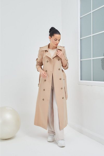 Wazze Trench Coat with Belt Stitching Detail