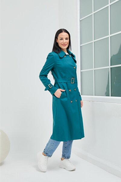 Wazze Düğme Kapamalı Petrol Trençkot