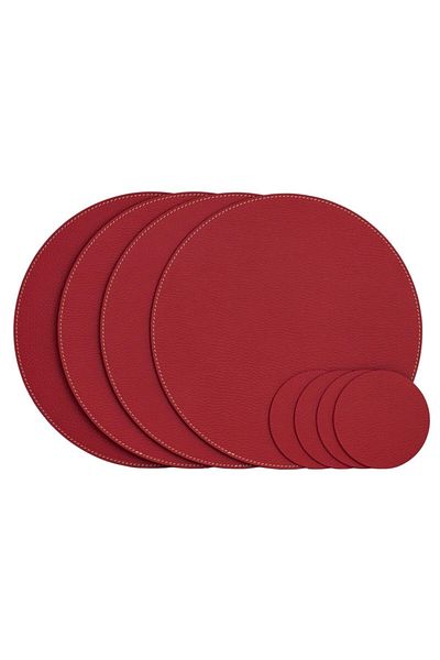ASENA DESİGN American Service Leather Stitched Circle 12 Pieces