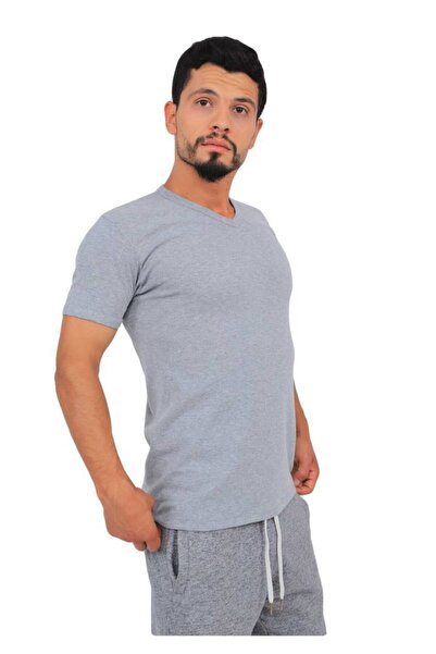 Tutku قميص داخلي رجالي مضلع برقبة على شكل حرف V 107 |   رمادي