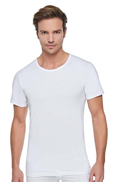 Tutku قميص داخلي رجالي من القطن الممشط برقبة دائرية 103 |   أبيض