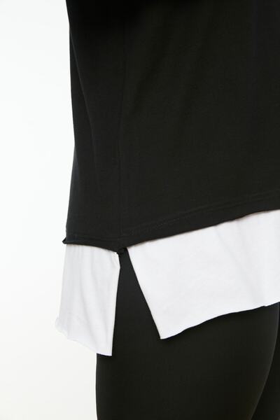 Trendyol Curve Černé tričko Boyfriend Fit větší velikosti – 100% bavlna, Removal Look Tbbss22Ts0727