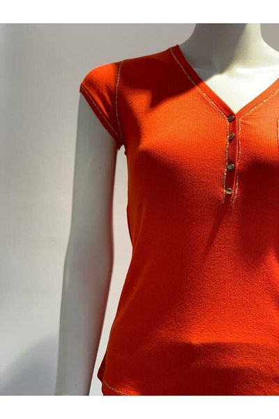 Two Mail Women's Buttoned T-shirt with Shiny Detail