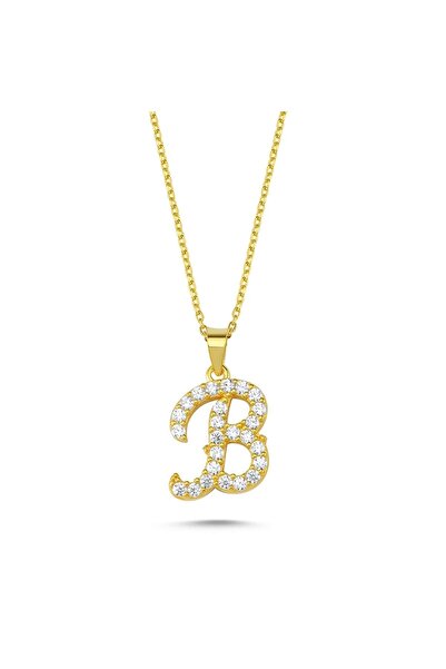 Sophia Nora 925 Ayar Gümüş Harfli Kolye Italik Altın Kaplama - B Harfi - Stan...