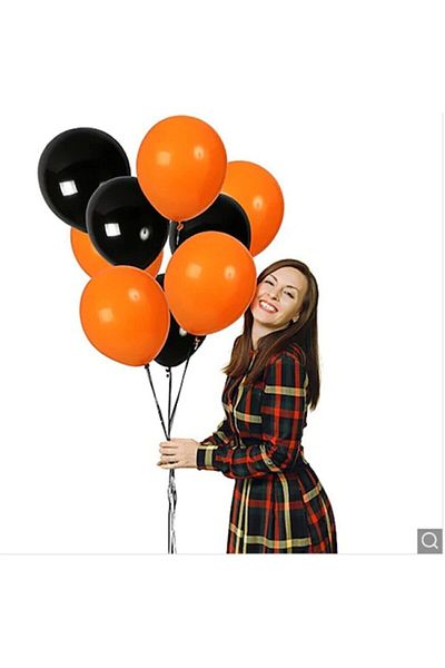 BEST PARTİ DOĞUM GÜNÜ PARTİ SÜSLERİ Black - Orange Metallic Balloon 70 Pieces + 5 Mt Balloon Chain