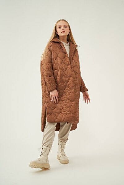 Mevra - Long Button Puffer Coat Milk Brown