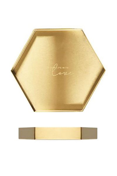 Vox Art Gold Presentation Tray - Metal -17x10 Cm -1 PieceHexagonal Gold Tray