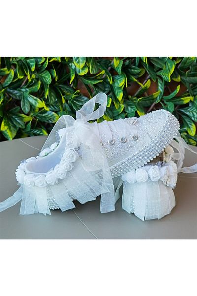 Ayakkabı Tutkusu Stilo ® Bridal Shoes Plain White Pearl White Flower Glitter
