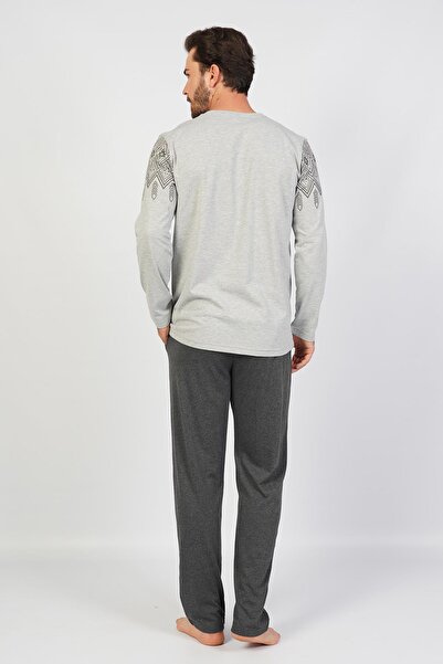 Espuar Men's Buttoned Long Sleeve Large Size Pajama Set