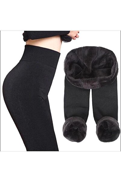 Ervanur Χειμερινά ζεστά θερμικά βελούδινα κολάν Εσώρουχα Μαύρες παντόφλες