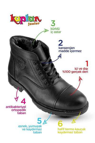 KAPTAN JUNIOR Γνήσιες Δερμάτινες Χειμερινές Ανδρικές Μπότες με Γούνα Εσωτερικά