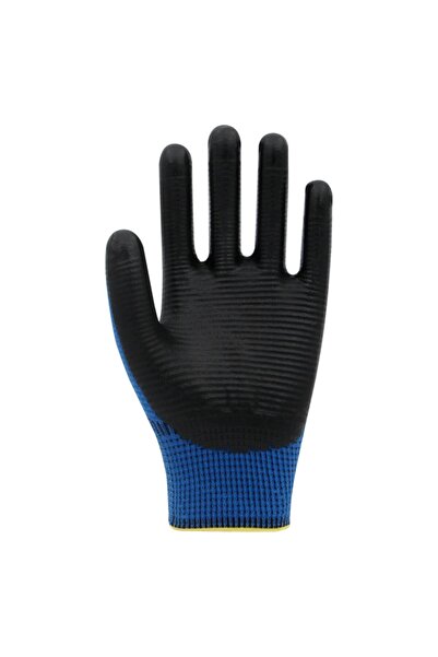 Beybi Pn Zebra Polyester Knitted Nitrile Gloves-Blue-No:10-12 Pack