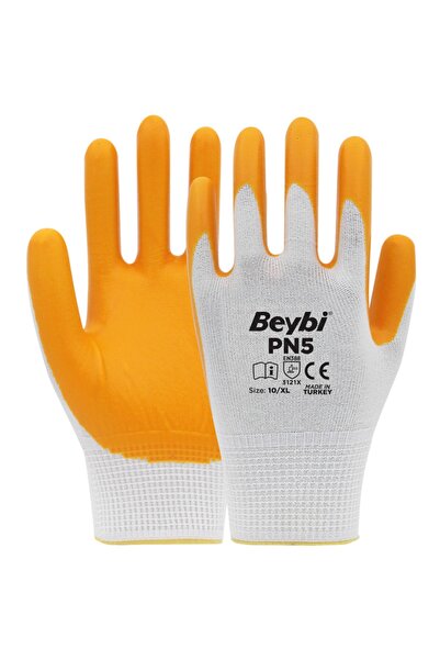 Beybi Pn5 Yellow Polyester Knitted Nitrile Gloves-Yellow-No:10 - 1 Pair