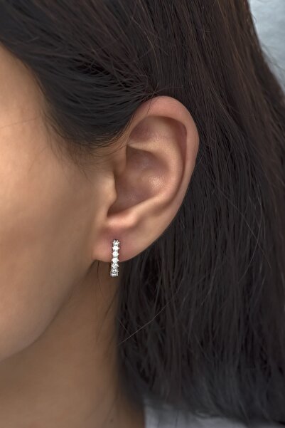 Nereze 925 Ayar Gümüş 14 mm Zirkon Taşlı Küpe