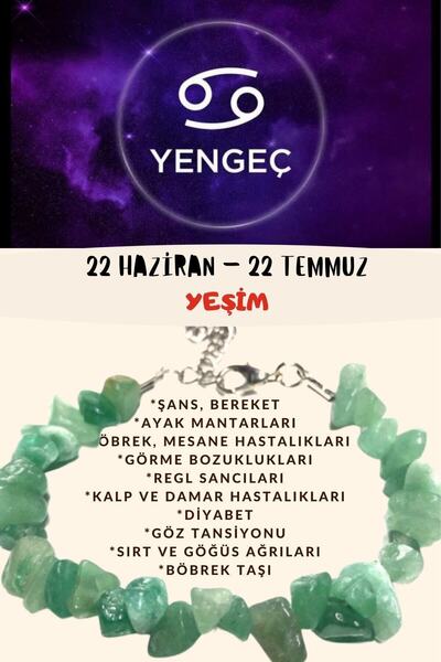 Gümüştel Sertifikalı Burç Taşı Yengeç Burcu Yeşim Taşı Bileklik